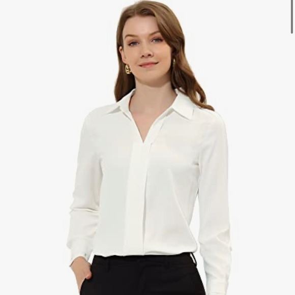 Allegra K Tops - Allegra K Women's V-Neck Long Sleeve Chiffon Blouse – White – Small – NWT